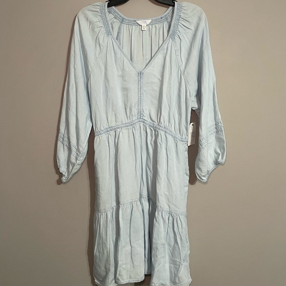 Time and Tru Light Blue V-Neck Tiered Midi Dress Large BNWT